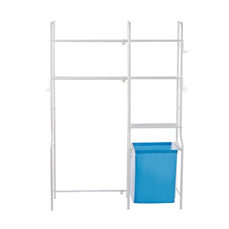 Lifewit Over Toilet Storage Expandable Bathroom Spacesaver Shelf with 3 Movable Hooks and Laundry Basket for Bedroom, Bathroom and Laundry