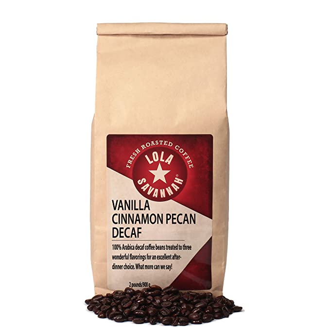 Lola Savannah Vanilla Cinnamon Pecan Whole Bean Coffee - Classic Aromatic and Warm Flavorful Gourmet Coffee Blend, Decaf, 2lb Bag