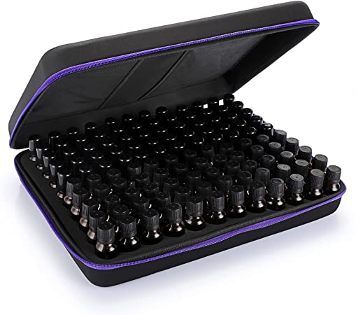 Hipiwe 120 Bottle EVA Essential Oil Storage Carrying Case Hard Shell Exterior Essential Oils Organizer Holder Traveling Bag with Foam Insert, Holds 5ml 10ml 15ml Essential Oils (X-Large, Black Purple)