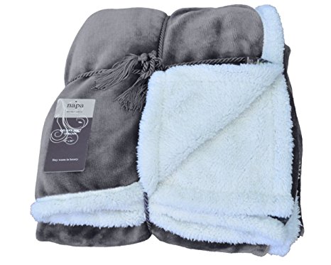 Napa Super Soft Micro Mink Fleece Sherpa Bed Throw TV Blanket 50" x 60" Reversible Grey