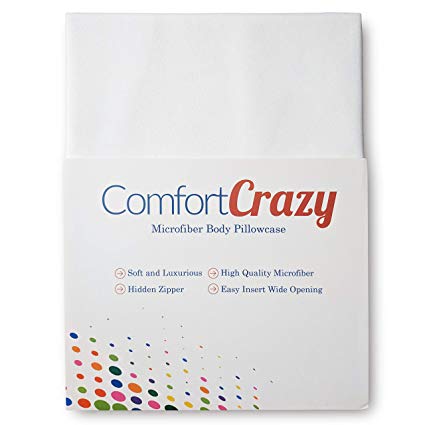 Comfort Crazy Microfiber Body Pillow Cover - Hidden Zipper Enclosure. Wide Pillowcase Opening. Soft. Durable, Long Lasting Construction. White