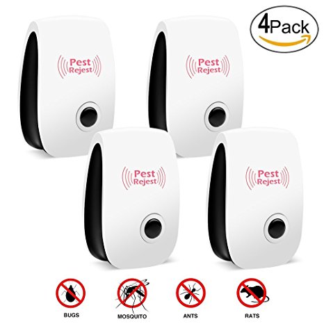 ONSON Pest Control Ultrasonic Pest Repeller-Pack of 4 Electronic Plug In Mosquito Repeller indoor for Mosquitoes, Mice, Ants, Roaches, Spiders, Bugs, Flies, Insects, Rodents (White)