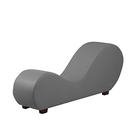 Divano Roma Furniture Modern Bonded Leather Chaise Lounge Yoga Chair for Stretching and Relaxation (Grey)