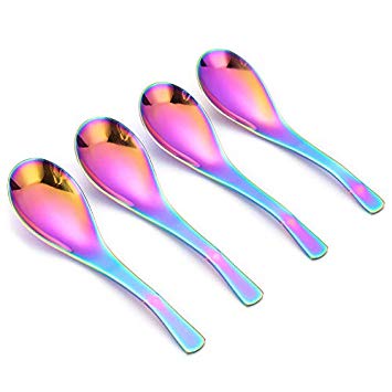 Soup Spoon,4PCS Rainbow Spoon, Stainless Steel Soup Spoon Coffee Spoons Ice Cream Spoon Perfect for Home and Kitchen