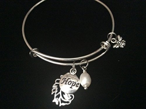 Feather of Hope Silver Expandable Charm Bracelet with Freshwater Pearl