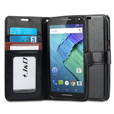 Moto X Pure Edition Case, J&D [Wallet Stand] Moto X Pure Edition Wallet Case (Moto X Style Wallet Case) Heavy Duty Protective Shock Resistant Wallet Case for Moto X Pure Edition (Black)