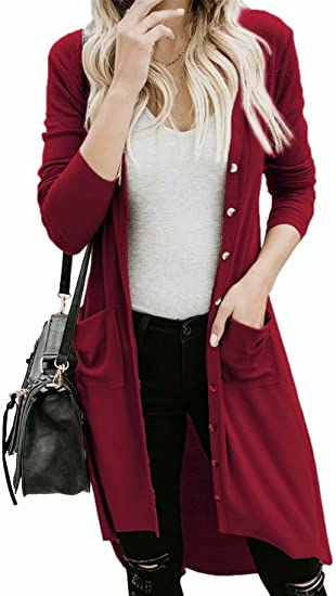 Dokotoo Womens Snap Button Down Pocketed Open Front Long Knited Cardigan Outerwear