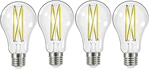 Satco S12442 A19 LED 4-Bulb Value Pack, 100W Replacement, 2700K, Clear