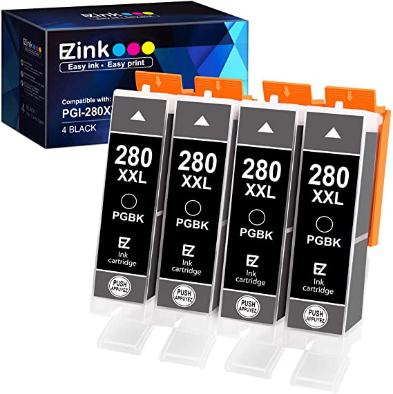 E-Z Ink (TM) Compatible Ink Cartridge Replacement for Canon PGI-280XXL PGI 280 XXL Compatible with PIXMA TR7520 TR8520 TS6120 TS6220 TS8120 TS8220 TS9120 TS9520 TS9521C Printer (4 PGBK)