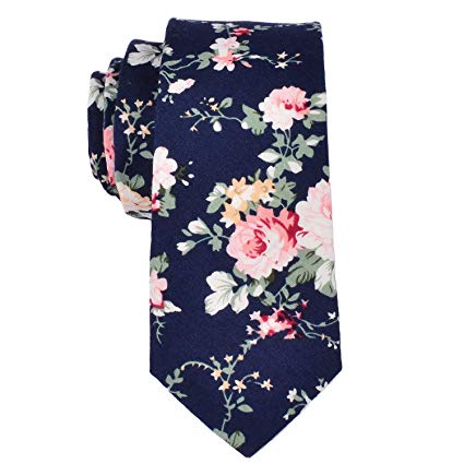 EasyJoy Skinny Ties Men's Cotton Printed Floral Necktie