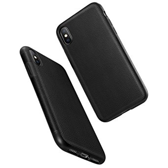 iPhone X Case, iPhone X Cover, Skin-Friendly PU Case (Man-Made Leather) Shockproof of Heavy Duty Full Protective, No Fingerprints and Easy Clean-Black(Vintage Pattern)