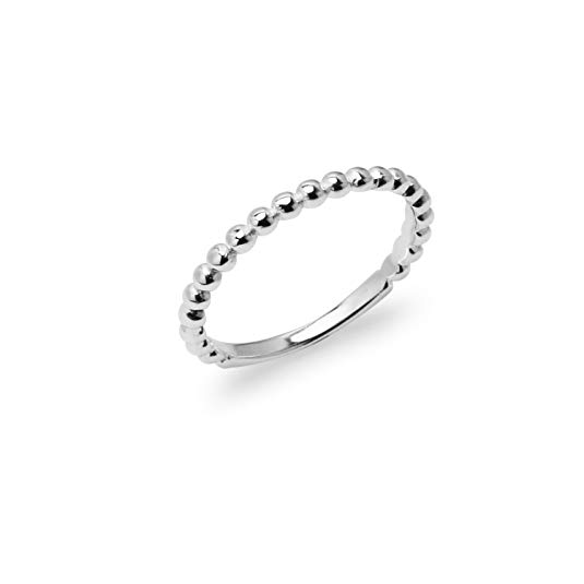 Sterling Silver Beaded Stackable Ring - Polished Fine Wedding Band Sizes 5 to 13