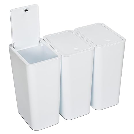 N. NetDot 3 Pack 10 L/2.6 Gal Bathroom Trash Can with Lid, Kitchen Trash Can with Press Lid,Small Trash Can/Slim Garbage Cans/Trash Bin/Waste Basket for Bathroom,Kitchen,Office,Bedroom - White