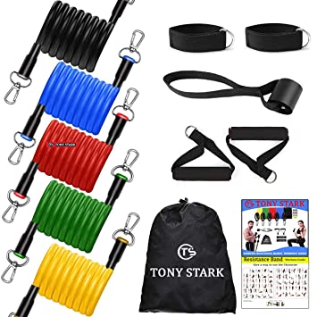 TONY STARK Latex | Breathable | Tough & Durable | Super Elastic | Flexible | Exercise | Stretching | Fitness | Yoga | Sports Resistance Tube Set for Workout & Training