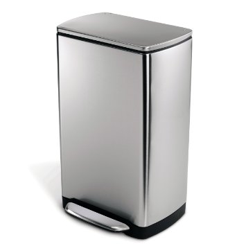 simplehuman Wide-Step Rectangular Step Trash Can, Stainless Steel, 38 L / 10 Gal