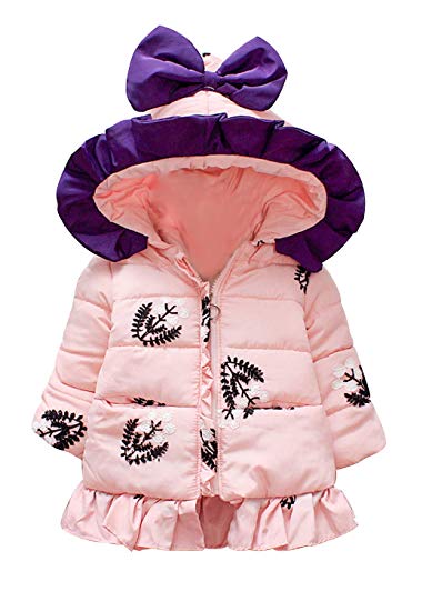 Rebavl Baby Girls Butterfly Print Hoodies Jacket Toddler Kids Long Sleeve Winter Outerwear Warm Coat 0.5 1 2 3 4 T