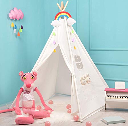 Sumerice Teepee Tent for Kids Toy with Carry Case, 100% Natural Cotton Canvas Children Playhouse, Gift for Girls and Boys to Play Indoor and Outdoor