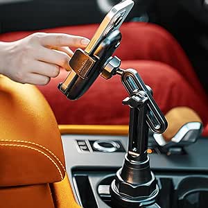 LISEN Solid Vehicle Accessories Cup Holder Phone Mount for Car Truck Accessories with [Quick Extension] [Long Arm] Fast Swivel Adjustable Height 360 Rotatable Low Profile for iPhone