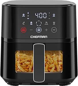 Chefman Air Fryer – 4 QT Compact Airfryer for Quick & Easy Meals, Features Hi-Fry Technology for Extra Crisp, Easy-View Window, Touch Controls with 4 Presets, Nonstick & Dishwasher Safe Basket - Black