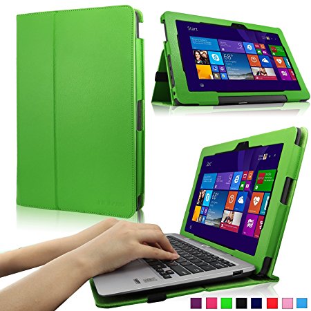 Infiland ASUS Transformer Book T200TA-C1-BL 2-in-1 Detachable 11.6" Laptop Folio PU Leather Stand Keyboard Case Cover (Also fit for Asus Transformer Book T200TA-CP018H,Green)