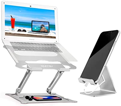 Urmust Ergonomic Adjustable Laptop Stand (Silver)  Desk Cell Phone Stand Holder (Silver)