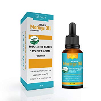 Moringa Oil 4oz USDA Organic Food Grade, 100% Pure & Natural Cold Pressed Moringa Oleifera Seed Oil, Rejuvenate Your Skin & Hair, Combat Acne and Dark Spots, Massage Oil