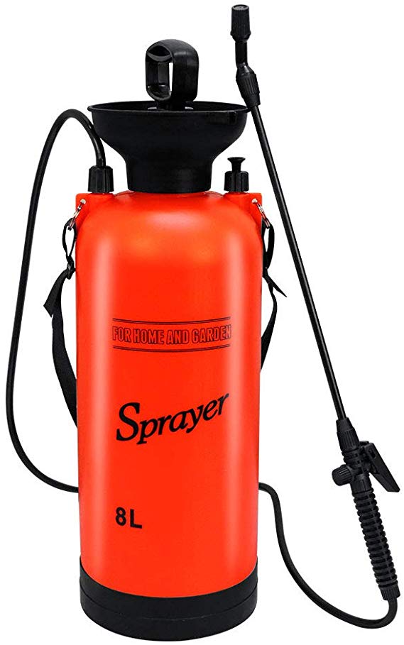 Flesser Pump Pressure Sprayer 2-Gallon Pressure Sprayer with Shoulder Strap for Herbicides,Fertilizers,Mild Cleaning Solutions and Bleach (2 Gallon, Orange)