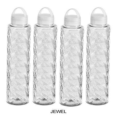 Steelo Jewel Plastic Water Bottle, 1 Litre, Set of 4, Clear