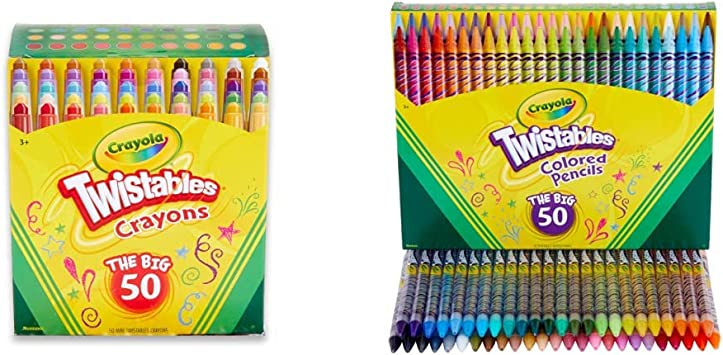 Crayola Twistables Crayons Coloring Set, Kids Craft Supplies, Gift, 50 Count & Twistables Colored Pencil Set, School Supplies, Coloring Gift,50 Count