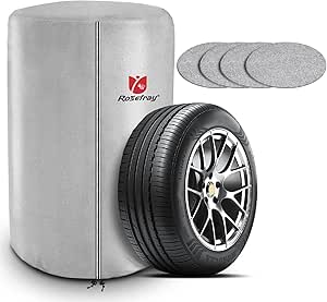 Rosefray Tire Cover Outdoor with 4 Felt Pads 420D Waterproof 4 Tire Storage for Minivan SUV RV (16/17/18/19 inch)-Silver (L-33.5inches in diameter)