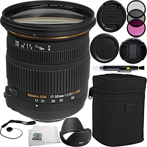 Sigma 17-50mm f/2.8 EX DC OS HSM Zoom Lens (for Nikon DSLRs with APS-C Sensors) Bundle Includes Manufacturer Accessories   3 PC Filter Kit   Lens Cap   Lens Pen   Cap Keeper   Microfiber Cloth