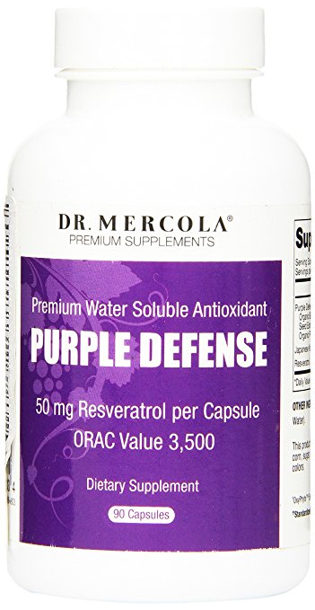 Dr. Mercola Purple Defense Capsules - Premium Water Soluble Antioxidant - 50 mg Resveratrol Per Capsule - ORAC Value 3,500 - 90 Capsules