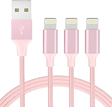 iPhone Charger Cable, Marchpower 3Pack 123m [MFi Certified] Lightning Fast Nylon Braided Lead Charging Cable compatible for iPhone 12 Pro Max Mini 11 pro max X XS XR 10 8 8 7 Plus 6s 5s SE iPad-Pink