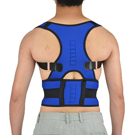 Posture Corrector Magnetic Adjustable Clavicle Brace Shoulder Support Brace For Improve Bad Posture, Thoracic Kyphosis, Shoulder Alignment, Upper Back Pain Relief for Men and Women (M, Blue)