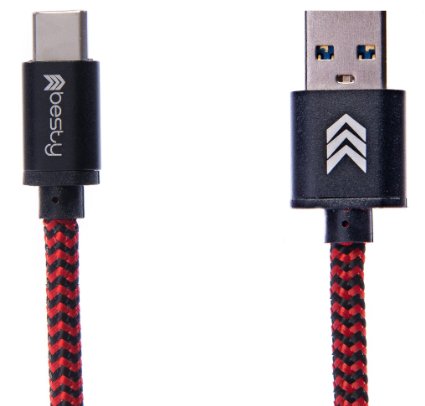 USB 3.0 type C Cable, 6.6Ft/2M Nylon Braided USB 3.1 USB-C to USB 3.0 Type A Male Data & Charging Cord for Samsung Galaxy Note 7, Nexus 5X / 6P, OnePlus 3 (Black/Red) *LIMITED TIME SPECIAL SALES*