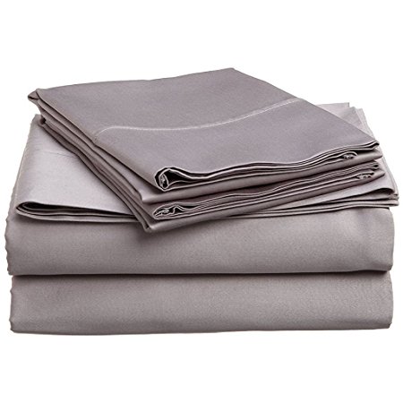Whasmos Decor Egyptian Cotton 650-Thread-Count Ultra Soft Luxurious 4-Piece Bed Sheet Set, (1 Fitted Sheet 15 Inch Drop,1 Flat Sheet & 2 Pillow Case) Light Grey Solid Queen Size