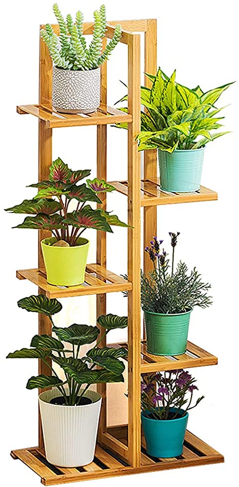 Bamboo Plant Stand Rack, Weychen 5 Tier 6 Potted Pot Holder Shelf Indoor Outdoor Multiple Planter Display Shelving Unit for Yard Garden Patio Balcony Living Room