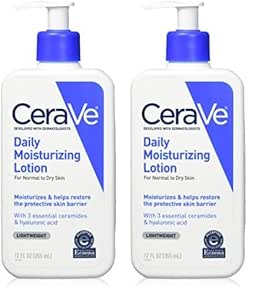 CeraVe Daily moisturizing lotion | 12 ounce | face & body lotion for dry skin with hyaluronic acid | fragrance free, 12 Fl Oz (Pack of 2)