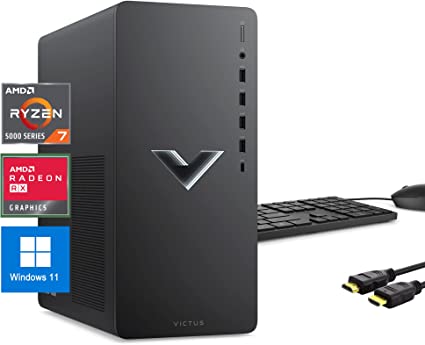 HP Victus Gaming PC, AMD Ryzen 7 5700G (8 cores, 16 Threads), 32 GB RAM, 1 TB PCIe SSD, Radeon RX 6600XT, Gaming Computer Desktop Bundle, USB C, WiFi 6, Windows 11 Home