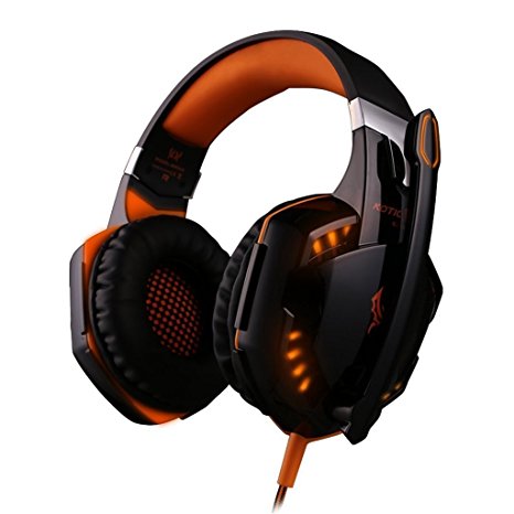 Gaming Headset, BenGoo EACH G2000 Professional Noise Canelling 3.5mm PC Stereo Headband Gaming Headphones Earphones with MIC Volume/LED Lights/Voice Control Microphone HiFi Driver For Laptop Computer Skype Online Chatting-Orange