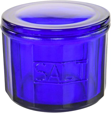 HOME-X Depression Style Blue Glass Salt Cellar with Lid, Retro Kitchen Decor, Wedding Gift - 3 1/2" H x 4" D