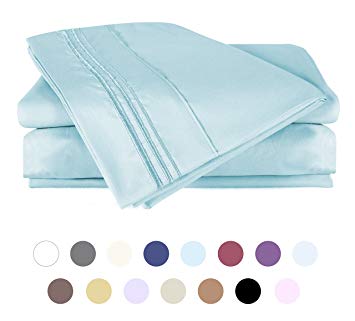 4 Piece Bed Sheets Set (California King - Baby Blue) 1 Flat Sheet 1 Fitted Sheet and 2 Pillow Cases - Hotel Quality Brushed Velvety Microfiber - Luxurious - Durable - by DUCK & GOOSE