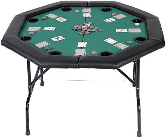 KARMAS PRODUCT Poker Table Folding Texas Holdem Casino Leisure Game Octagonal Table with Cup Holder 8 Player -Green