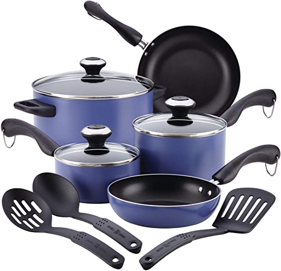 Paula Deen Signature Dishwasher Safe Nonstick Cookware Pots and Pans Set, 11 Piece, Blueberry