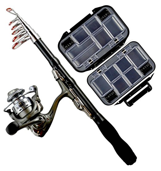 Fishing Rod Kit - Backpacking Ultralight Spinning Rod & Reel - Fish Tackle Box - 1.5m Collapsible Rod - Compact Carbon Fiber Design - Perfect for Hunting Travel Hiking & Backpacks