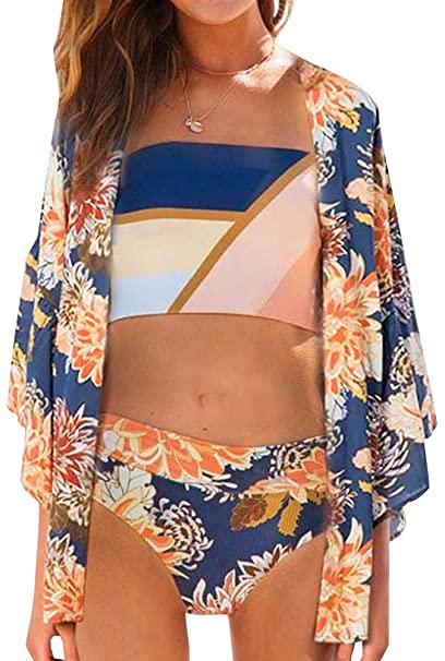 Avanova Women's High Waisted Bikini Set Tie Knot Front Crop Top Two Piece Swimsuits