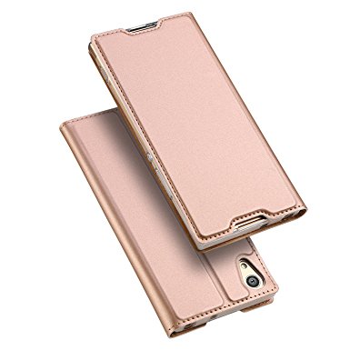 iKuboo Sony Xperia XA1 Ultra Case, Shock-Absorption Anti-Scratch Luxury Slim PU Leather Flip Protective Cover Case for Sony Xperia XA1 Ultra with Card Slot and Stand Function- Rose Gold