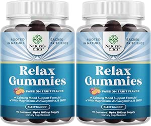 Calming Gummies for Adults with Ashwagandha and Magnesium - Relaxing Stress Gummies with L Theanine 5HTP and Lemon Balm Extract - Adaptogenic Gummies with Chamomile Extract and Vitamin B6 - 180 Count