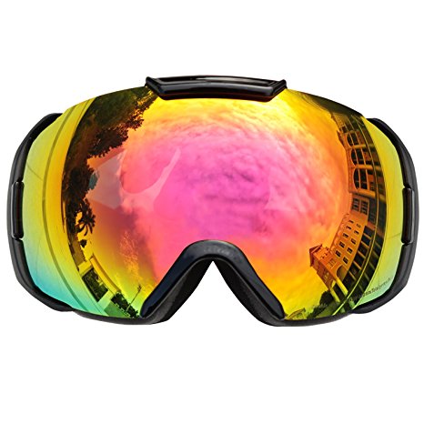 Premium OTG Ski Goggles Men & Women, Ski / Snowboard Goggles Over Glasses with REVO Anti-Fog/ Scratch Lens, Snowmobile Snow Goggles UV400 Protection