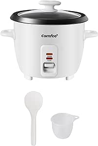 COMFEE' Rice Cooker, 6-Cup Cooked/3-Cup Uncooked, Removable Non-Stick Bowl, for Soups, Stews, Grains&Oatmeal, One Touch, White